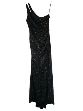 Adyce  Dresses  One Shoulder Spaghetti Straps Sequin  Black Evening  Maxi